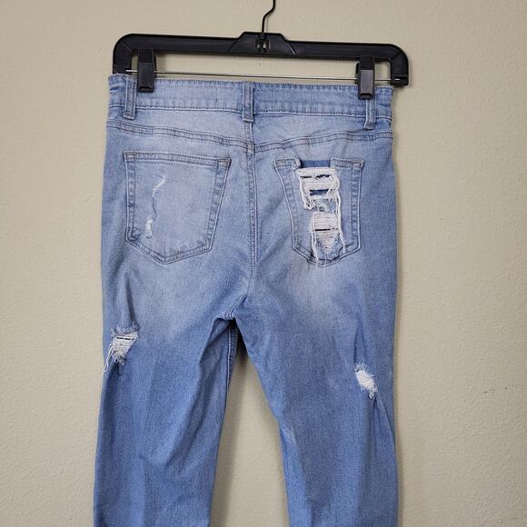 En Jean Womens Blue Mid Rise Distressed Med Wash Denim Skinny Jeans Size 3 - Picture 4 of 12